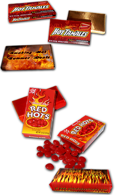 pocket size boxes of Hot Tamales candies